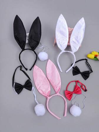 3 pièces Ensemble de costume de fille lapin sexy - Serre-tête, Nœud papillon, Queue, Convient pour les fêtes de masque, Halloween, Cosplay quotidien, Performance de bar et de club
