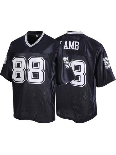 Atonmore Camiseta de rugby de manga corta con cuello en V, bordada y con costuras, de estilo casual, color azul 88 para hombre