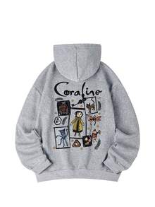 Women's Winter Caroline And Ghost Graphic Long Sleeved Drawstring Hoodie With Pocket ,Casual Loose And Versatile Style Tops,Fashionable Costumes Women,Suitable For Daily And Festival Wear