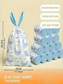 100 piezas Bolsas de basura con cordón con diseño de conejito lindo, material nuevo, delgadas, duraderas y desechables, sin fugas | Ideal para hogar/oficina/dormitorio | Fácil de cerrar con un tirón, sin desorden