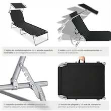 MIKOMIKA Tumbona de Playa Reclinables con Parasol Ajustable | Plegables y Portátiles | para Jardín, Terraza, Piscina o Camping | Aluminio Ligero y Tela Transpirable Resistente Exterior - SILLA-P90-NEGRO - Ver 4