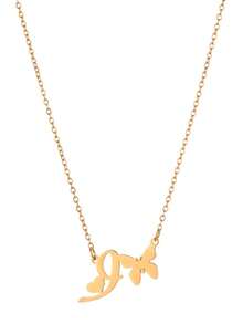 1pc Fashionable Stainless Steel Butterfly 26 Letter Pendant Necklace, Waterproof, Non-Fading, Lucky Letter, Gift, Daily Wear - Yellow Gold - View 15