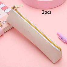 1/2 Hộp đựng bút chì bằng da PU, Hộp đựng bút chì màu trơn, Thiết kế thời trang, Chất liệu mềm mại, Phù hợp cho học sinh, Túi đựng cọ trang điểm, Hộp đựng văn phòng phẩm, Hộp đựng bút chì, Bốn màu để lựa chọn - Nhiều màu - Xem 15