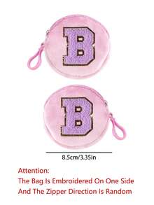 毛绒圆形零钱包，紫色毛巾刺绣首字母 A-Z，手拿绳零钱包，迷你钥匙扣钱包，女士证件包，零钱包，迷你钥匙包，口红化妆包，耳机收纳包，小巧便携，适合送给家人、朋友和同学的节日礼物，生日礼物，返校礼物（26 个字母可供选择） - 粉色 - 查看 11