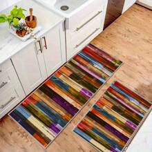 1pc Colorful Wood Grain Kitchen Floor Mat, Bathroom Floor Mat, Indoor Restaurant Floor Mat, Outdoor Carpet, Anti-Slip Bathroom Decoration Bath Mat, Floor Toilet Bath Mat, Home Floor Mat