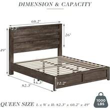 Farmhouse Wood Platform Bed Frame With 49" Fluted Headboard, Rustic Natural Grain Finish, Sturdy & Noise-Free, No Box Spring Required - Màu xám mộc mạc - Xem 4