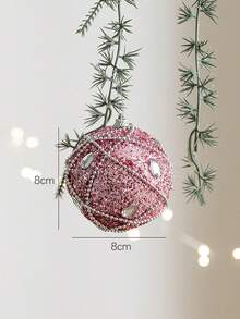 1pc 8cm Pink Foam Christmas Ball Ornament, Ins Style Christmas Tree Decor Pink Set, Glitter Girly Pink Christmas Tree Home Decoration Hanging Pendant