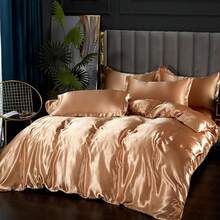 Full Satin Bedding Set In Wine Red, Silk - Like, Luxury Soft Burgundy Comforter Cover, Chic Bedroom Decor, Zippered (1 Duvet Cover + 2 Pillow Cases) - 多35 - 查看 1