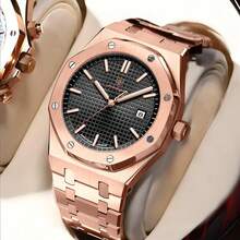 POEDAGAR Luxury Business Man Wristwatch Waterproof Luminous Date Men Watch Stainless Steel Fashion Quartz Watches For Men Japan Imported Quartz Movement Love Crystal Design Rose Gold Dad Day Souvenirs Brother Graduation Parrot Back To School Essentials - 彩色 - 查看 12