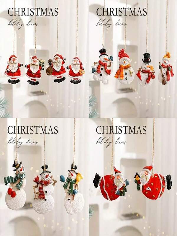 10pcs Christmas Resin Old Man Snowman Small Hanging Ornaments Christmas Decoration Items Hanging Ornaments Combination Set Christmas Atmosphere Feeling Hanging Decorations Christmas Gifts