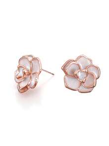 1 Đôi bông tai đính đá Cubic Zirconia hình hoa đơn giản dành cho nữ dùng để trang trí tiệc cưới, đính hôn, kỷ niệm ngày cưới, quà tặng ngày lễ tình nhân - Hoa hồng vàng - Xem 2