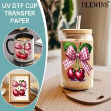 ELEWINS 12pcs Cherry Blossom Bow UV Printed Waterproof Crystal Cup Stickers DIY