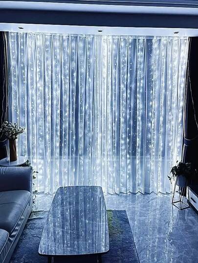 1 300/200/100 LED Curtain Light String, Fairy Light Strip Remote Control, 8 Modes 298.7*298.7/201/100 Cm Curtain Light, USB-Powered LED Curtain Light, USB Convenient Connection, Metal Curtain Light Strip Hanging Device, Brightness In Sleep Area