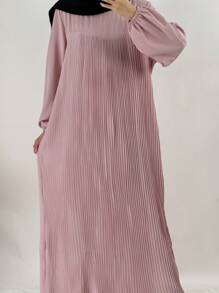 1pc Women's Plain Pleated Abaya Robe, Suitable For Spring, Summer, Autumn Daily Wear