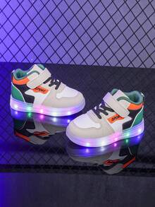 Mid-Top LED Lighting Soft Leather Breathable Sports Shoes, Suitable For Boys And Girls - Casual, Shock-Absorbing, All-Season Non-Slip Outdoor Running And Walking Shoes