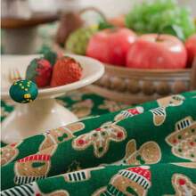 1pc/2pcs Christmas Gingerbread Man Printed Green & White Tablecloth, Table Runner, Table Runner, Dining Napkin - Multicolor - View 12