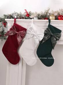 1 件圣诞袜，大号儿童蝴蝶结圣诞袜，红色、绿色、白色长袜适合家庭节日圣诞派对装饰，悬挂礼物圣诞树装饰，糖果装饰，返校/圣诞节必备物品，适合儿童的完美礼物