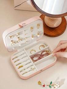 1pc Travel Double-Layer Jewelry Box, PU Leather Jewelry Storage Box, Snap Button Jewelry Storage Box, Jewelry Collection Box, Ring Storage Box, Pendant Storage Box, Earring Storage Box, Necklace Storage Box