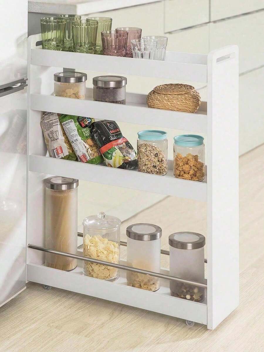 SoBuy NSR01-W, 4 Tiers Serving Trolley, Slide Out Storage Rack Shelf On Wheels, Mobile Storage Rack - White - View 1