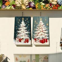 1set/1pc/2pcs Christmas Tree Printed Kitchen Towels And Dishcloths, Suitable For Interior Decoration In Restaurants, Kitchens And Bathrooms, Party Decoration, Holiday Gifts, And Can Also Be Given As Christmas Presents