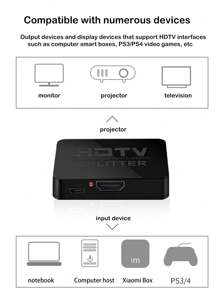 Divisor HDTV 4K 1 entrada 2 salidas, convertidor de pantalla dual para computadora y TV, dispositivo de pantalla dividida de alta definición