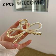 1 PC Golden Bowknot Hair Claw Clip Alloy,Elegant Non-Slip Strong Hold Grip Hair Jaw Clip,Non-Slip Alloy Design For Thick Hair,Hair Catcher Clip,School Stuff, College - 金色 - 查看 3