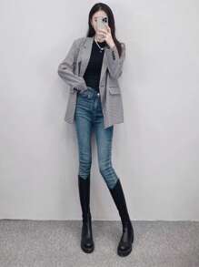 Botas altas para mujer, botas de montar de tacón grueso, botas elásticas con cremallera trasera, botas altas de tacón alto, puntera redonda, botas cálidas de otoño/invierno 2025, botas de moda, adecuadas para fiestas, oficina, viajes, eventos, vacaciones, uso diario, botas para todas las estaciones, zapatos cómodos para exteriores