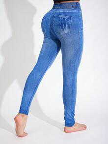 3 条装女式休闲纯色牛仔紧身裤，高弹力紧身裤，适合运动、健身、户外、度假，黑色、蓝色柔软舒适，无缝瑜伽裤，深蹲、平板支撑、跑步、徒步、露营、骑行，及踝长度 - 彩色 - 查看 8