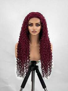 13x4 蕾丝前假发 BUJ 勃艮第酒红色蕾丝前假发卷曲混合真人发预拔 200% 密度混合假发 - 混合真人发和合成深卷发 99J 勃艮第酒红色蕾丝前假发卷曲混合真人发红色非常适合女性日常佩戴 - SBUG - 查看 5