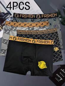 4-Piece Set Of High-End Black Gold Men's Boxer Shorts, Teen Men's Underwear, Summer Breathable Men's Boxer Shorts For Gifting Boyfriends, Machine Washable