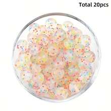 20pcs 15mm Shiny Multicolor Confetti Silicone Beads - Transparent Glitter Multicolor, Suitable For DIY Keychain, Bracelet And Jewelry Making