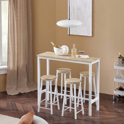 SoBuy OGT22-WN, Bar Set-1 Bar Table And 4 Stools, Home Kitchen Breakfast Bar Set Furniture Dining Set