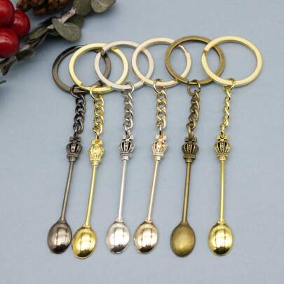 1pc Cross Crown Spoon Keychain, Personalized Fashion Keyring For Key Decoration