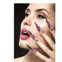 Long Square Press On Nails White French Tip Fake Nails Nude Full Cover Glue On Nails With 3D Butterfly Heart Designs Long Square Nail Press Ons Sparkly Cute Stick On Nails For Women 24Pcs - 長款-C5C37 - 查看 7