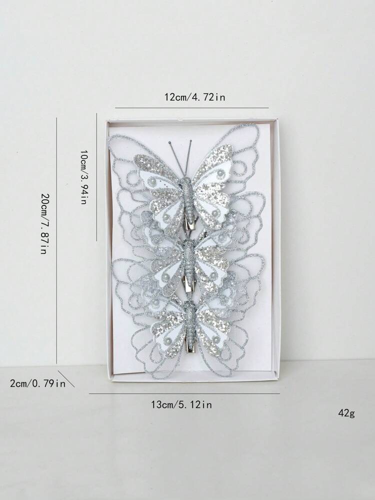 3 Piezas 1 Caja de Decoración Navideña Simulación de Mariposa de Doble Capa con Lentejuelas y Plumas Colgante Decoración del Árbol de Navidad Decoraciones Navideñas para el Hogar Regalos de Navidad Decoración Navideña - Multicolor - Añade 6