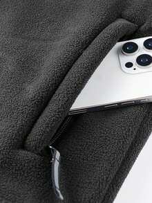 Men's Outdoor Fleece Jacket, Thick Double-Sided Sherpa Lining, Casual Loose Fit Autumn/Winter Outerwear,Skiing - Black - View 9