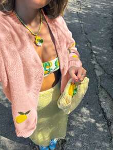 Cárdigan de punto con cuello en V de manga larga con patrón 3D de zanahoria para mujer, color rosa, romántico, para uso diario, vacaciones, informal, holgado, chaqueta, tops para el Día de San Valentín, citas