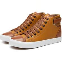 Men White High Top Sneakers For Casual Black Pu Leather Fashion Shoes For Men - màu nâu - Xem 1