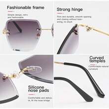 Y2K Retro Frameless Women's Glasses With Gradient Lenses - Oversized Polygonal Metal Frame, Lightweight Retro Glasses Suitable Casual Outfits, Fashion Accessories, Durable Construction, Unique Statement Piece, Women's Essential, High-Quality Design, Stylish Accessories - 漸層灰 - 查看 5