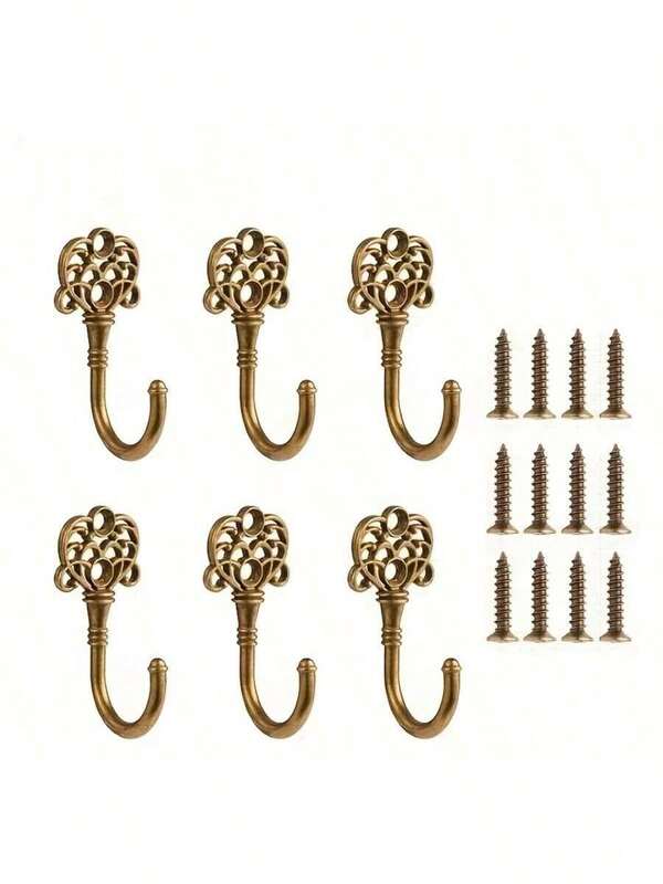 Set Of Vintage Bronze Hooks, Zinc Alloy Creative Wall And Door Hooks, Bathroom And Wardrobe Metal Coat Racks - Suitable For Coats, Bags, Keys, Coffee Cups | Floral Pattern Hooks For Home Decor, Exquisite Craftsmanship, Practical And Multifunctional Hooks