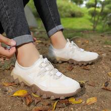 New Men's Casual Sports Shoes, Breathable Hiking Shoes, Non-Slip Durable Outdoor Shoes, Solid Color Sports Lace-Up Mesh Patchwork