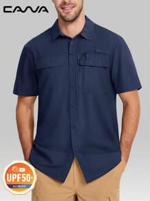 Cavva Men's Outdoor UPF50+ Fishing Hiking Shirt Water-Resistant Soft Lightweight Breathable 3 Utility Pockets Rod Holder Sunglasses Loop Pen Slot Built-In Eyeglass Cloth Hiking Camping