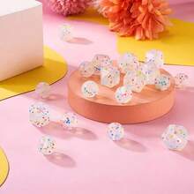 20pcs 15mm Shiny Multicolor Confetti Silicone Beads - Transparent Glitter Multicolor, Suitable For DIY Keychain, Bracelet And Jewelry Making