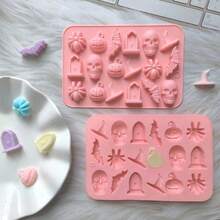 18 腔万圣节南瓜、墓碑、蜘蛛、蝙蝠、骷髅巧克力硅胶模具 DIY 糖果、饼干、蛋糕烘焙模具、巧克力模具、蜡烛、肥皂装饰模具、硅胶模具