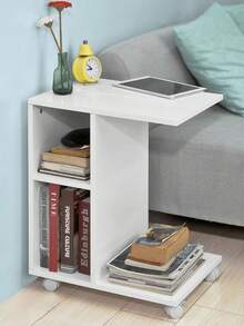 SoBuy FBT48-W, Sofa Side Table End Table Coffee Table On Wheels With 2 Storage Shelves & Tablet Holder, White - White - View 1
