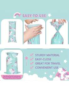 1-10件装青少年车载呕吐袋，一次性防晕车呕吐袋，可爱独角兽图案，防漏自封，适合儿童和孕妇，可用于跑车、巴士、出租车、飞机等交通工具，也适用于幼儿园、医院、学校等场所，一次性使用。 - 彩色 - 查看 7