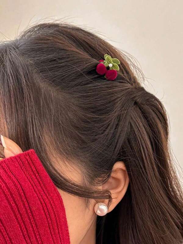 1 件 2 厘米/0.78 英寸纯色天鹅绒迷你樱花花发夹，女士前刘海公主发夹侧分高髻发饰，优雅发夹头饰秋冬爪夹发饰女士度假装