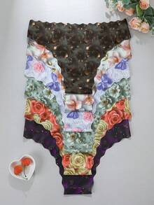 6pcs/Pack - 3D Floral Print Seamless Women's Wavy Edge Underwear, Breathable & Comfortable Ladies' Triangle Panties For Sports & Yoga - Multicolor - View 2