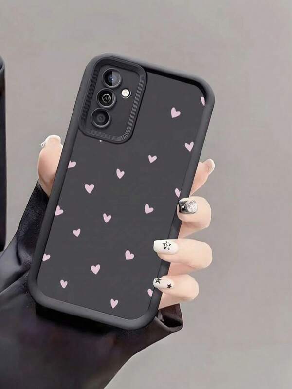 1pc New Fashionable Pink Heart Cute Minimalist Full Body Shockproof Anti-Slip Protective Phone Case, Suitable Compatible With Apple X/7/8/11/12/13/14/15/16 Pro Max, S21/22/23/24/25 Ultra