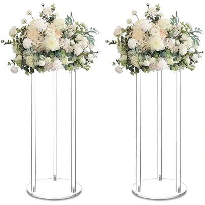 Vaso alto de acrílico para centro de mesa de casamento, suporte central transparente e elegante com flores artificiais de hortênsia para decoração de mesa e casa de festa de casamento